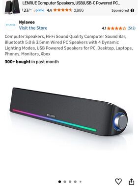 N.Y.L.A. Black Soundbar Speaker with RGB Accent Lighting